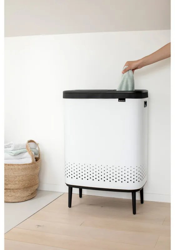 Καλάθι πλυσίματος Brabantia Bo 1004176, 2x45 l, Πλήρωση χωρίς άνοιγμα, οπές εξαερισμού, ρυθμιζόμενα πόδια, Λευκό