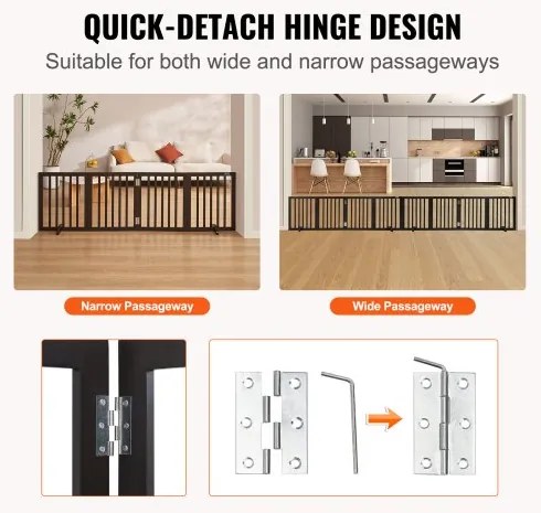 VEVOR Free Standing Dog Gate 24x80.3 inch Freestanding Pet Gate Foldable Brown