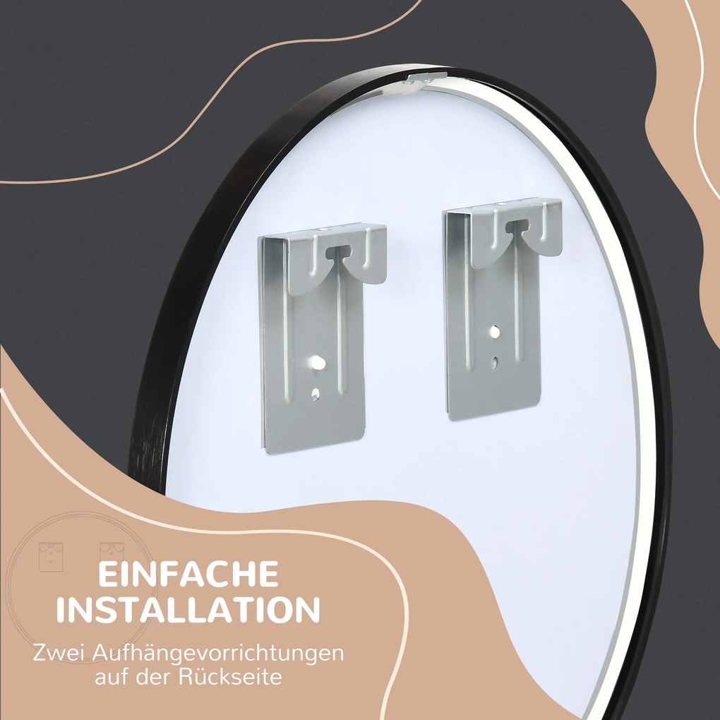 kleankin Στρογγυλός Καθρέφτης Τοίχου για Μπάνιο, Υπνοδωμάτιο, Διάδρομο, Μεταλλικό Πλαίσιο, Χρώμα: Μαύρο, Ø50