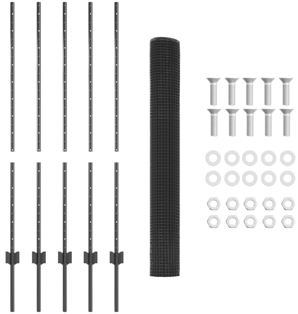 vidaXL Συγκολλητός Φράχτης με 10 U Πόδια Γκρι 1.2x10 m Χάλυβας