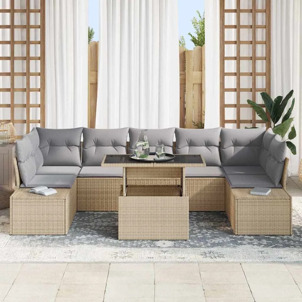 vidaXL Σετ Καναπέ Κήπου 8 pcs μπεζ και ανοιχτό γκρι 100 x 55 x 73 εκ