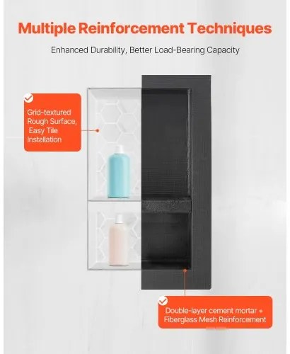 VEVOR Shower Niche 40.6 x 61+40.6 x 61 cm Recessed Wall Organizer Bathroom