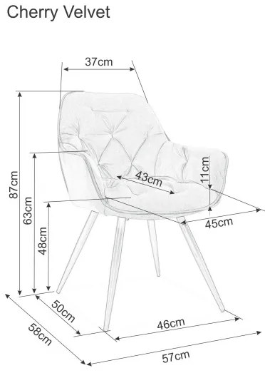 CHERRY VELVET CHAIR ΜΑΥΡΟ ΠΛΑΙΣΙΟ / ΓΚΡΙ BLUVEL14 DIOMMI CHERRYVCSZ