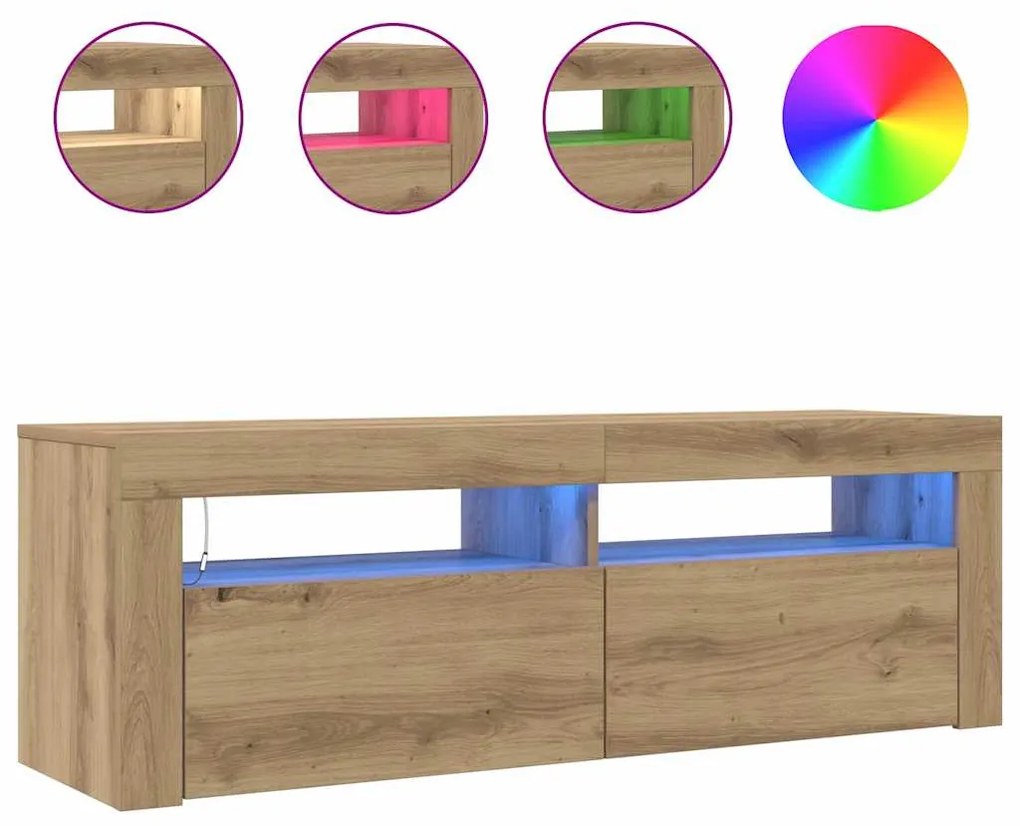vidaXL Έπιπλο Τηλεόρασης με LED Αρτισιανή Δρυς 120x35x40 εκ Επεξ.Ξύλο