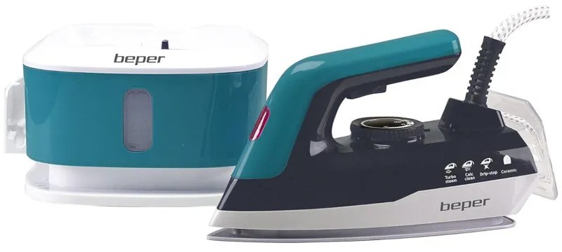 Σίδερο Beper P204CAL200, 2250W, Κεραμική πλάκα, Θερμοστάτης, Φίλτρο, Συνεχής κύκλος, Λευκό/Μπλε-Πράσινο