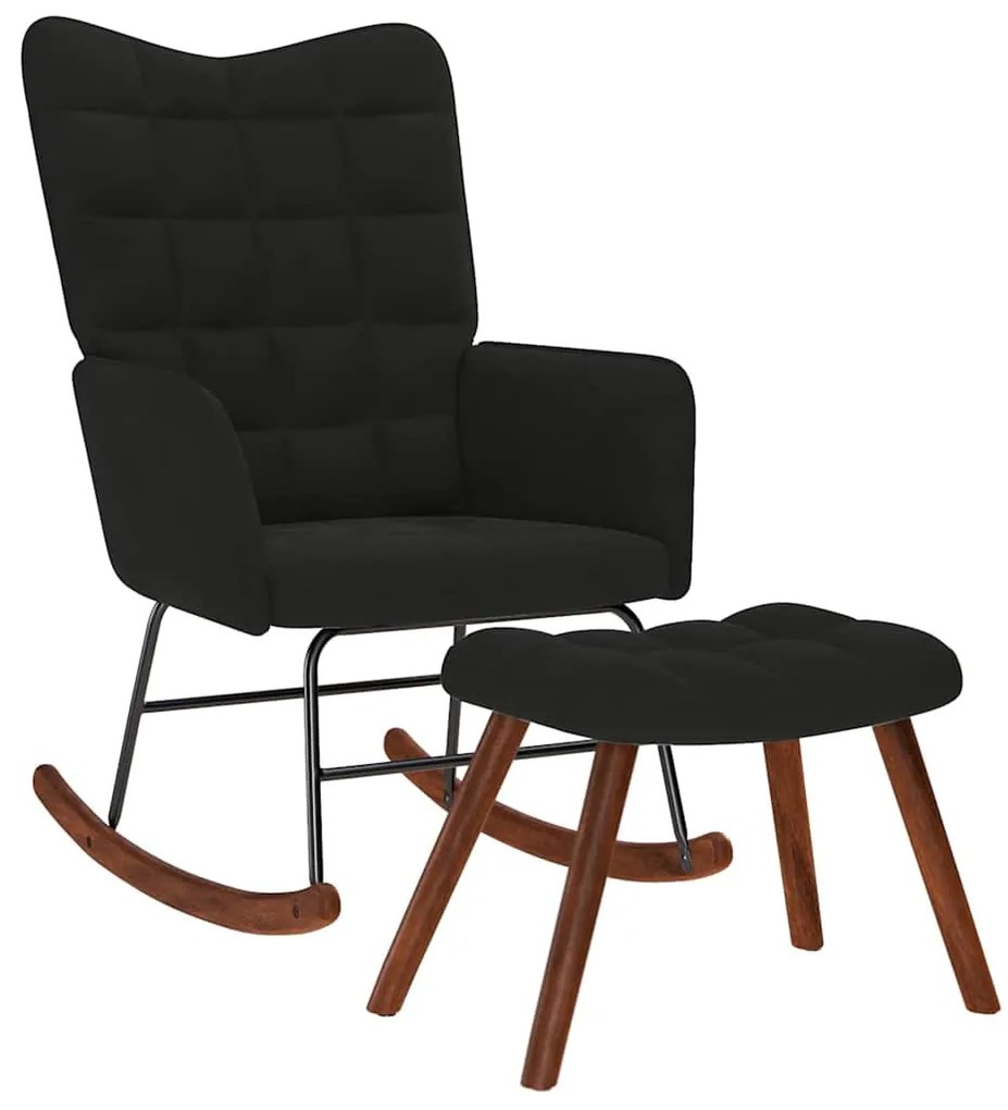 Κουνιστή Πολυθρόνα με Σκαμπό Μαύρο Βελούδο