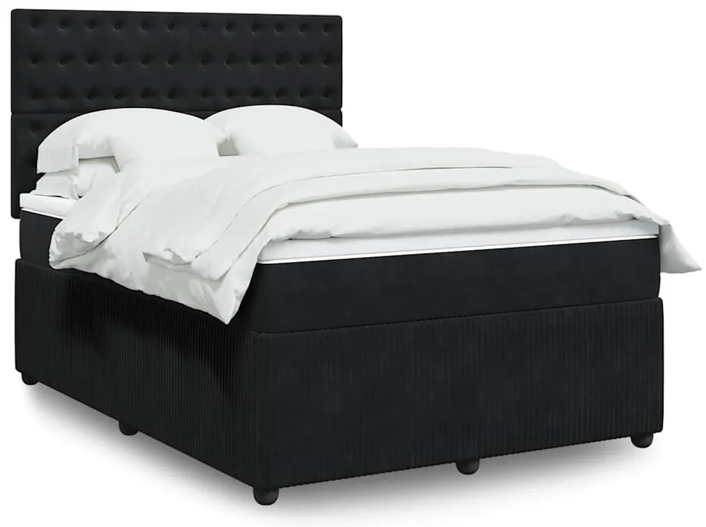 vidaXL Κρεβάτι Boxspring με Στρώμα Μαύρο 140x200 εκ. Βελούδινο