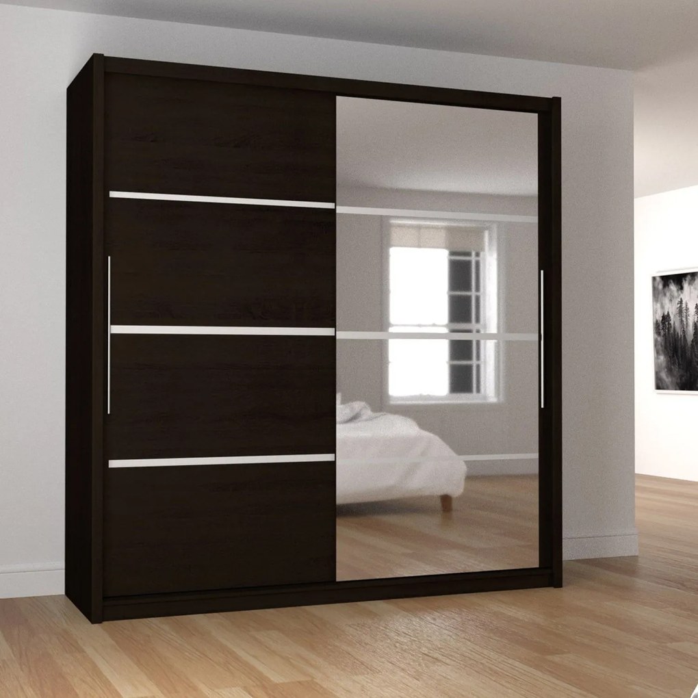 Ντουλάπα Ilona 180x61x215 cm TO-ILO180W Δίφυλλη Melamine, Mirror