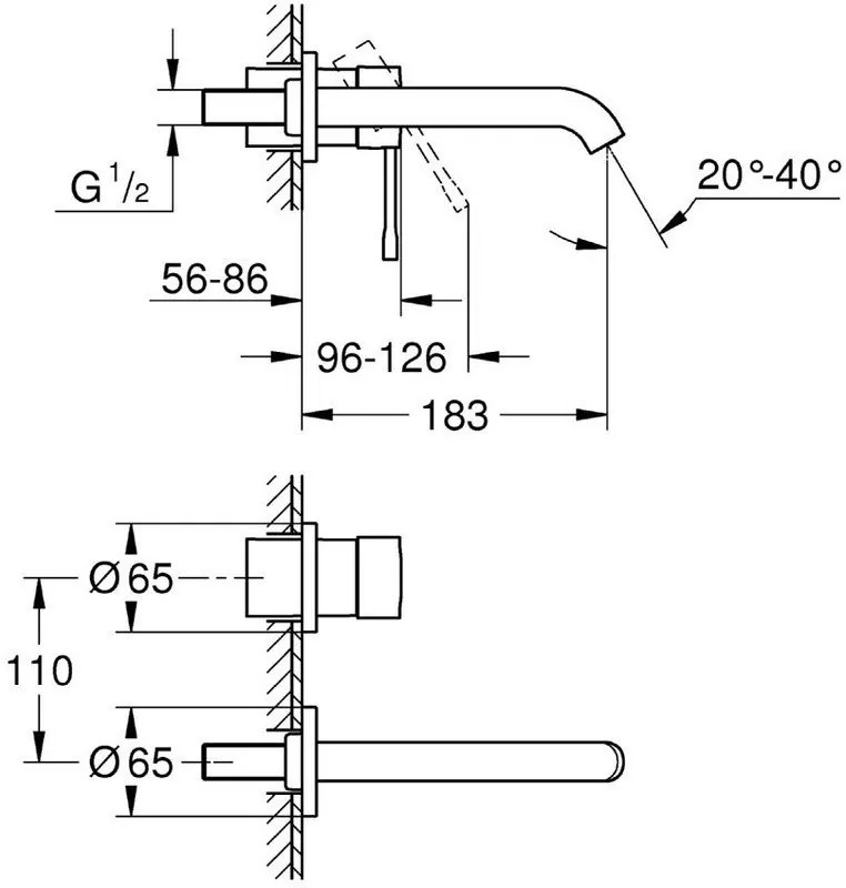 Μπαταρία νιπτήρος τοίχου Grohe Essence New-Μήκος 18 εκ.-Xalkino gyalistero