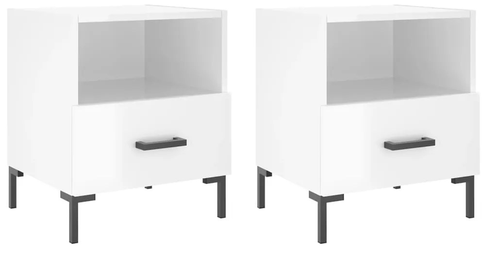 vidaXL Κομοδίνα 2 τεμ. Γυαλ. Λευκό 40x35x47,5 εκ. Επεξεργασμένο Ξύλο