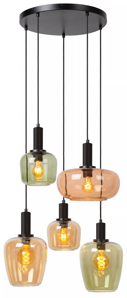 Φωτιστικό Κρεμαστό Lucide 45408-15-99 ILONA Μαύρο Ματ (Black Mat)|Πολύχρωμο (Multicolor)