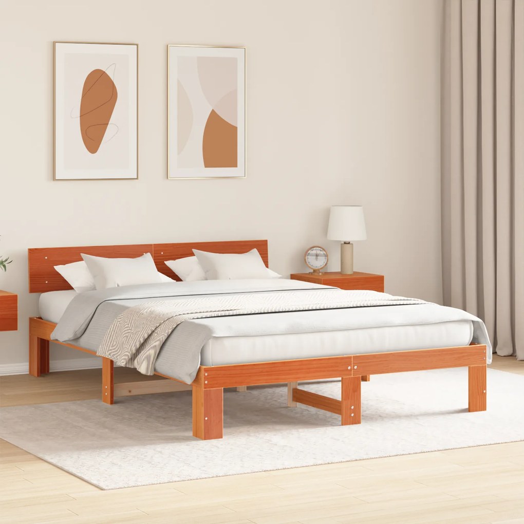 vidaXL PLATFORM KREVATIO με Κεφαλάρι Καφέ 150x200 εκ. Μασίφ Ξύλο Πεύκου