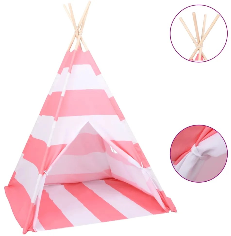 vidaXL Σκηνή Teepee Παιδική Ριγέ 120x120x150 εκ. Peach Skin με Σάκο