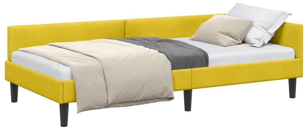 vidaXL Πλαϊνό Κρεβάτι Κίτρινο 90 x 190 cm Βελούδο και Στιβαρή ξυλεία