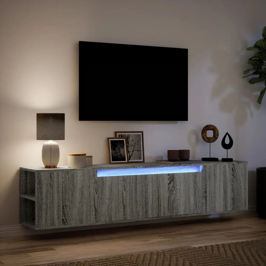 Έπιπλο Τοίχου Τηλεόρασης με LED Γκρι Sonoma 180x31x39,5 εκ. - Γκρι