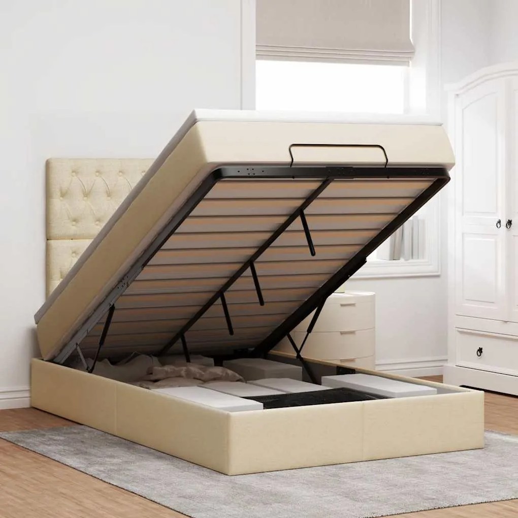 Οθωμανικό κρεβάτι με στρώμα Cream 120x200cm ύφασμα