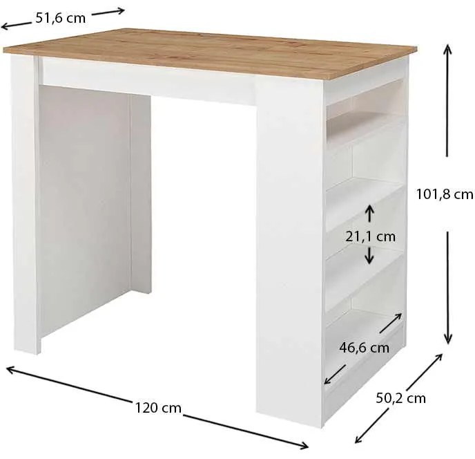 Τραπέζι μπαρ Monaco Megapap από μελαμίνη χρώμα λευκό - sapphire oak 120x51,6x101,8εκ.
