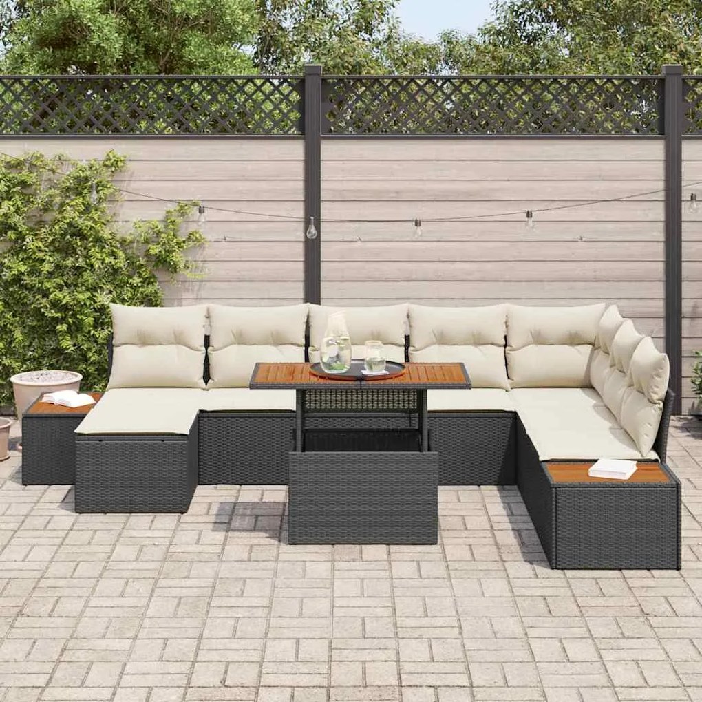 vidaXL Σέτ φαγητού για κήπο με μαξιλάρι 9 pcs Μαύρο, Μπεζ