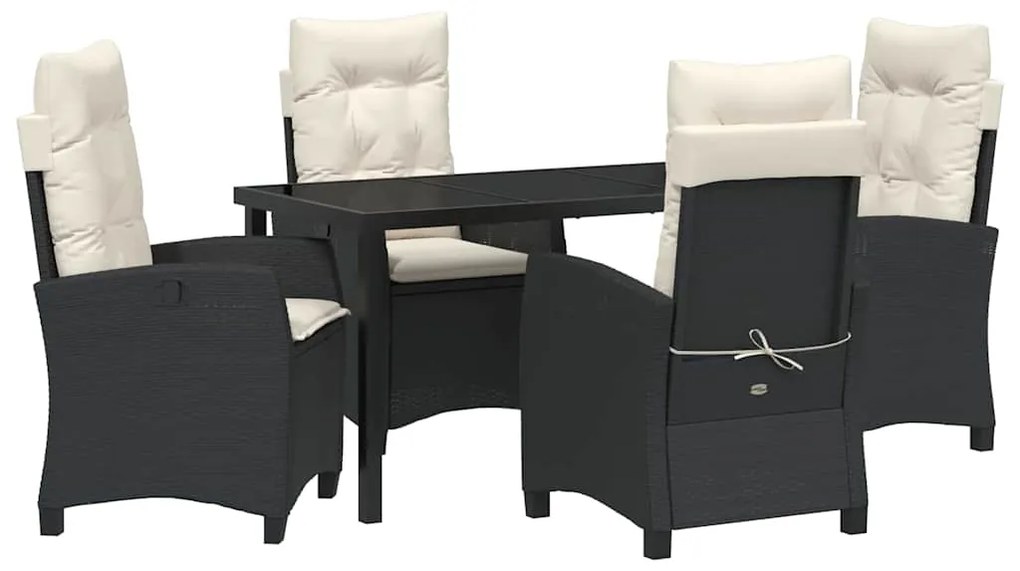 vidaXL Σέτ φαγητού για κήπο με μαξιλάρι 5 pcs Μαύρο συνθετικό ρατάν