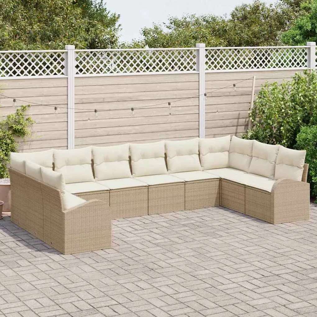 vidaXL Σετ Καναπέ Κήπου 10 pcs Μπεζ Πολυ ράταν