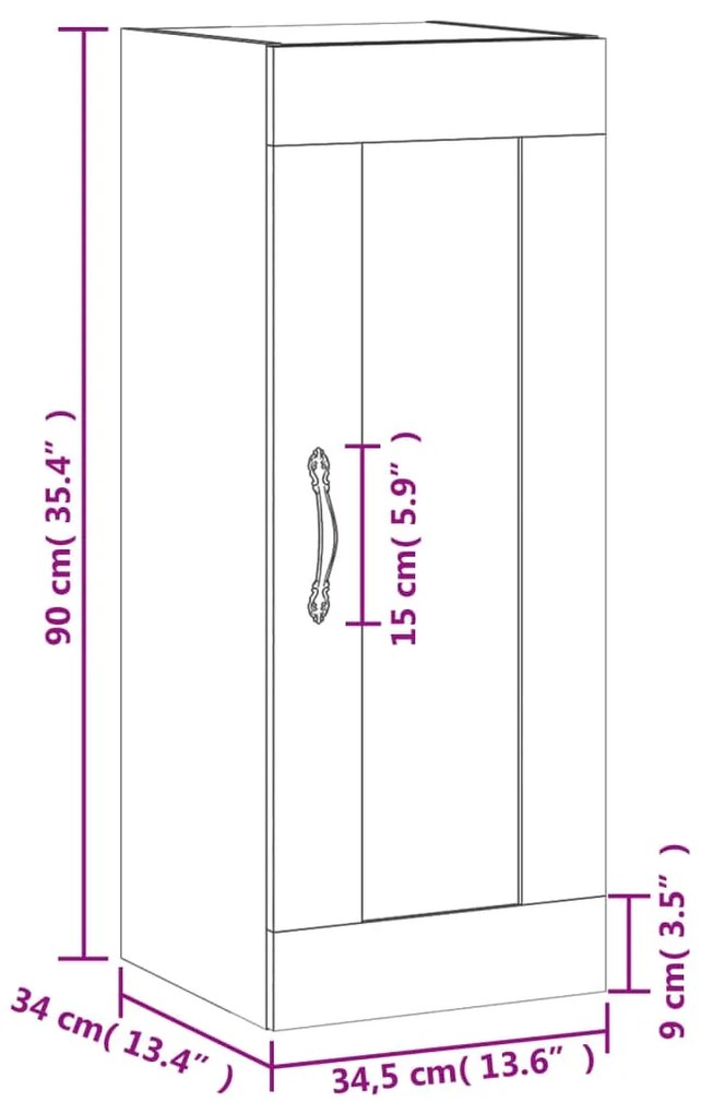 Ντουλάπι Τοίχου Καφέ Δρυς 34,5 x 34 x 90 εκ. από Επεξεργ. Ξύλο - Καφέ