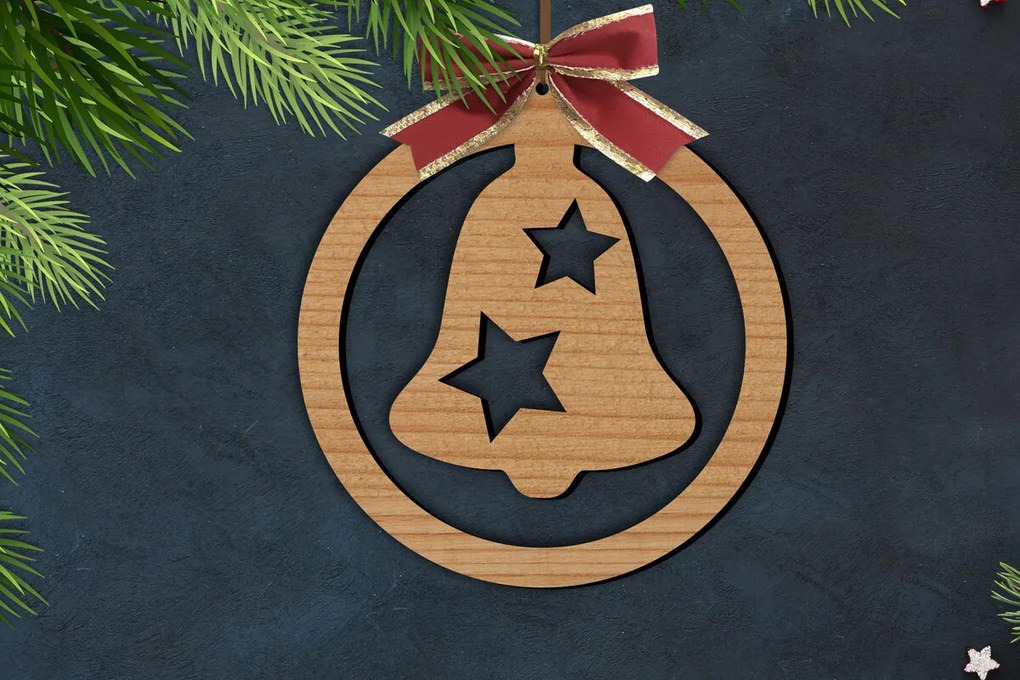 Σετ των 2 Intra απο ξύλο plywood 3mm-4mm πάχος Χριστουγεννιάτικη καμπάνα | Δίασταση 15x15 cm INTRAFABR-76134837