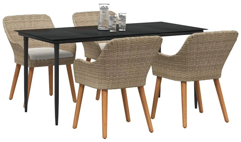 vidaXL Σέτ φαγητού για κήπο με μαξιλάρι 5 pcs Μπεζ συνθετικό ρατάν
