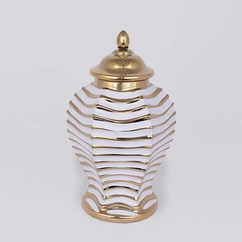 Βάζο Διακοσμητικό Με Καπάκι 752-20354 18,3x18,3x30cm White-Gold Estheti Home Κεραμικό