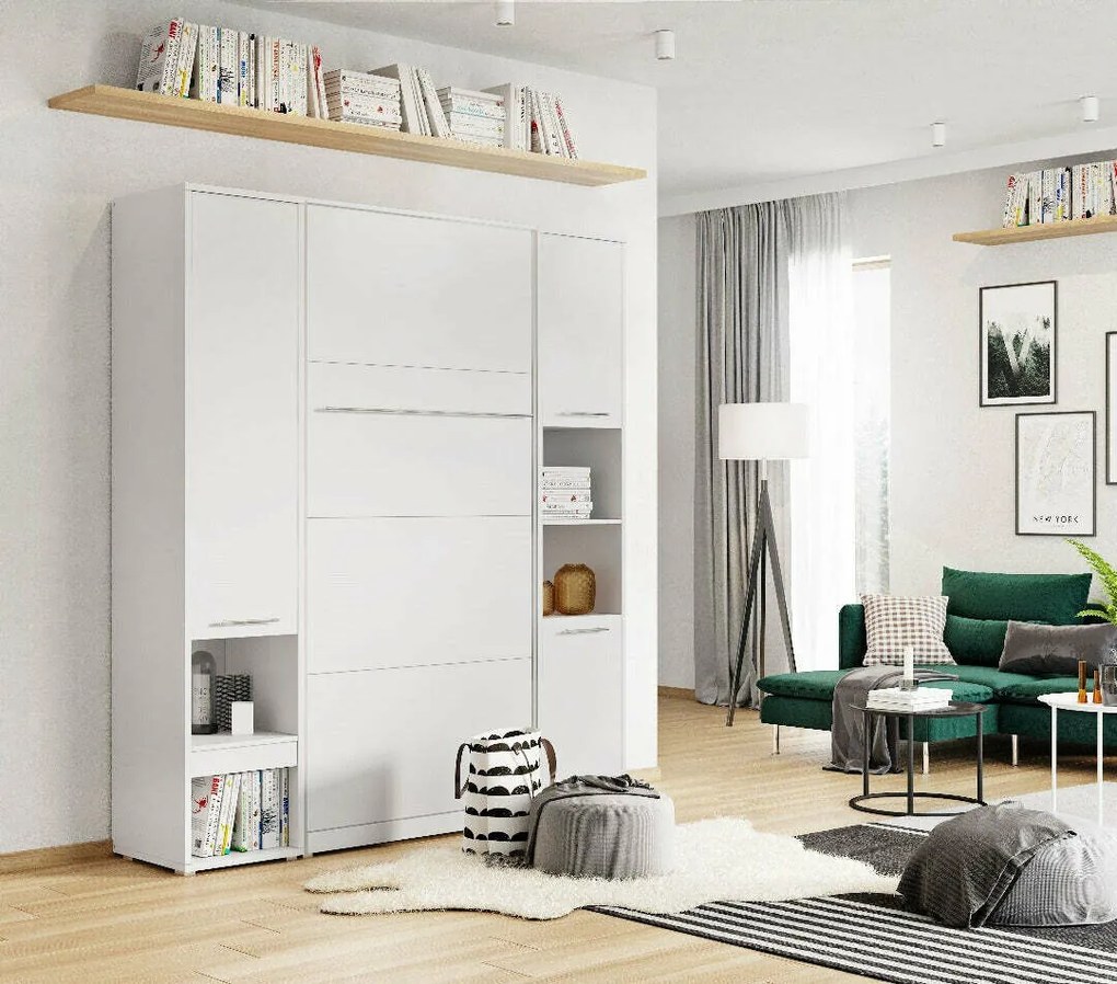 Σετ επίπλων Concept Pro Lenart AH145, Άσπρο, Πλαστικοποιημένη μοριοσανίδα, Τάβλες για Κρεβάτι, 140x200, Ενιαίος, Με κρεβάτι, Με πρόσθετο εξοπλισμό