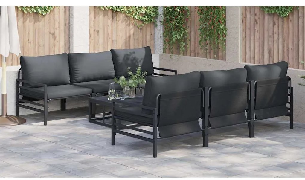 vidaXL Σετ Καναπέ Κήπου με μαξιλάρι 7 pcs Μαύρο Ατσάλι