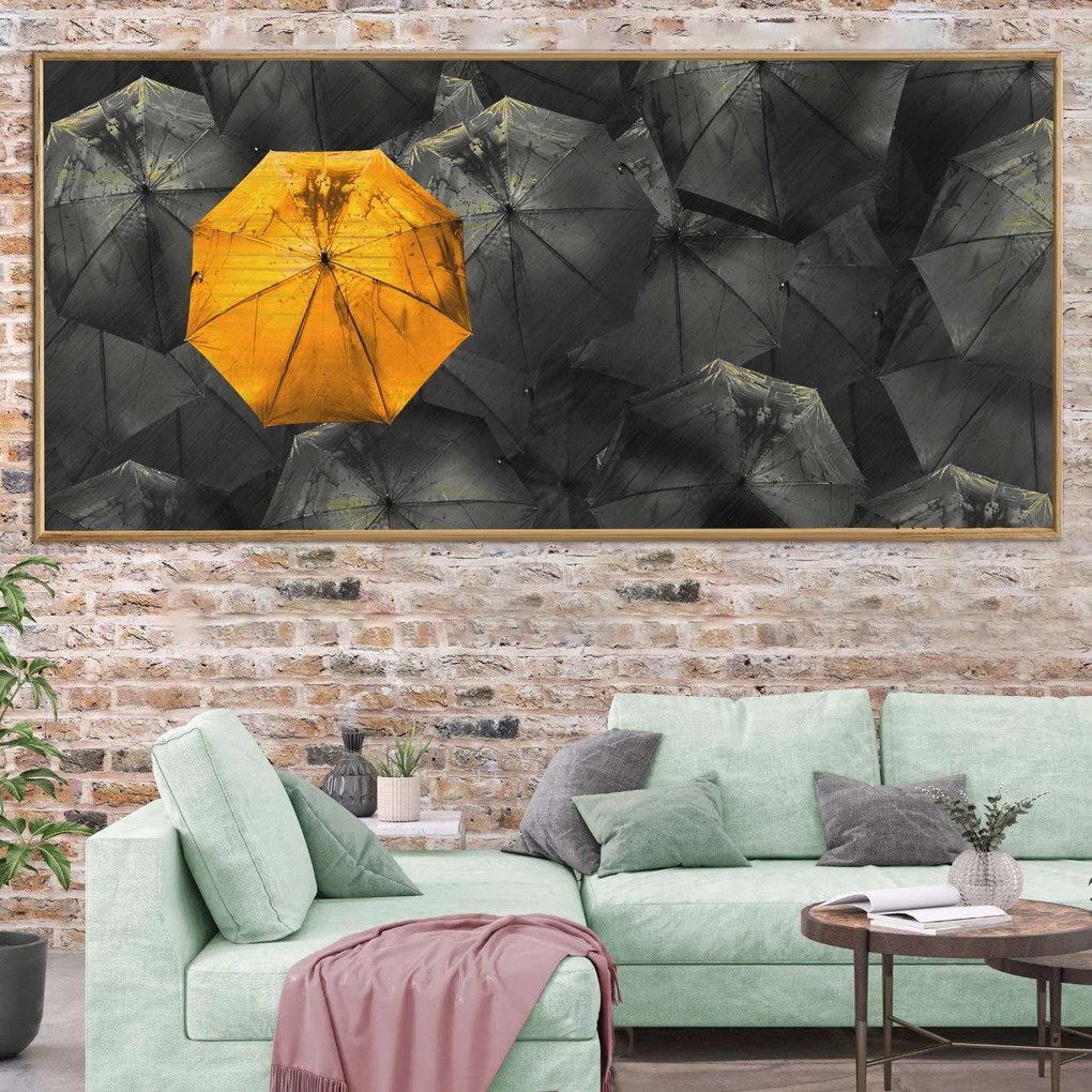 Πίνακας σε Ξύλο με Θέμα &#8220;Orange Umbrella&#8221; σε ξύλινη Κορνίζα - 80cmx50cm