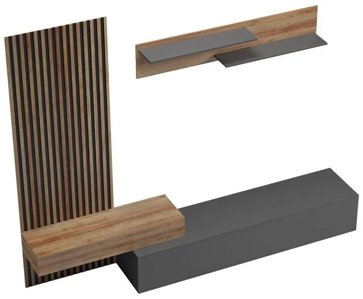 Σύνθετο σαλονιού Litende σε ανθρακί-oak απόχρωση 249.4x42.2x199.5εκ 249.4x42.2x199.5 εκ.