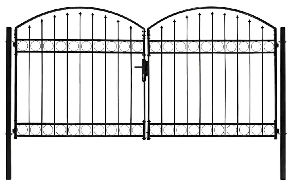 vidaXL Καγκελόπορτα Διπλή με Αψιδωτή Κορυφή Μαύρη 300x150 εκ. Ατσάλινη