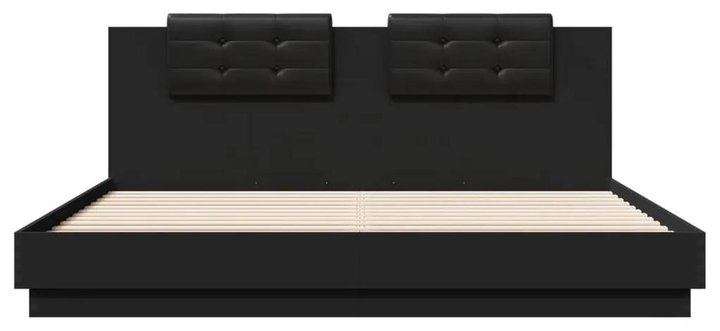 vidaXL Πλαίσιο Κρεβατιού με Κεφαλάρι και LED Μαύρο 180 x 200 εκ.