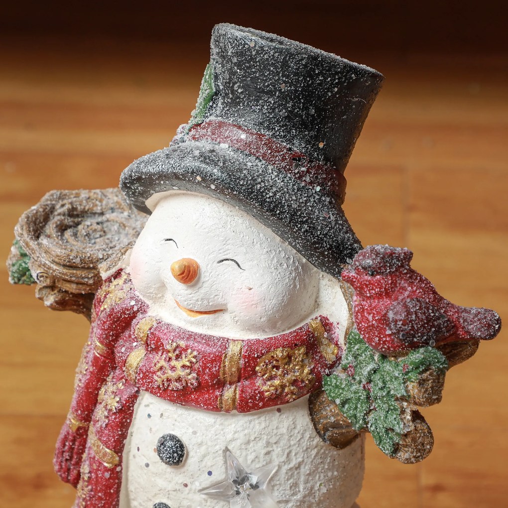 Χριστουγεννιάτικη διακόσμηση HOMCOM, χιονάνθρωπος με πουλί, 4 θερμά λευκά LED, λειτουργία με μπαταρία, 25 x 15,5 x 38 cm