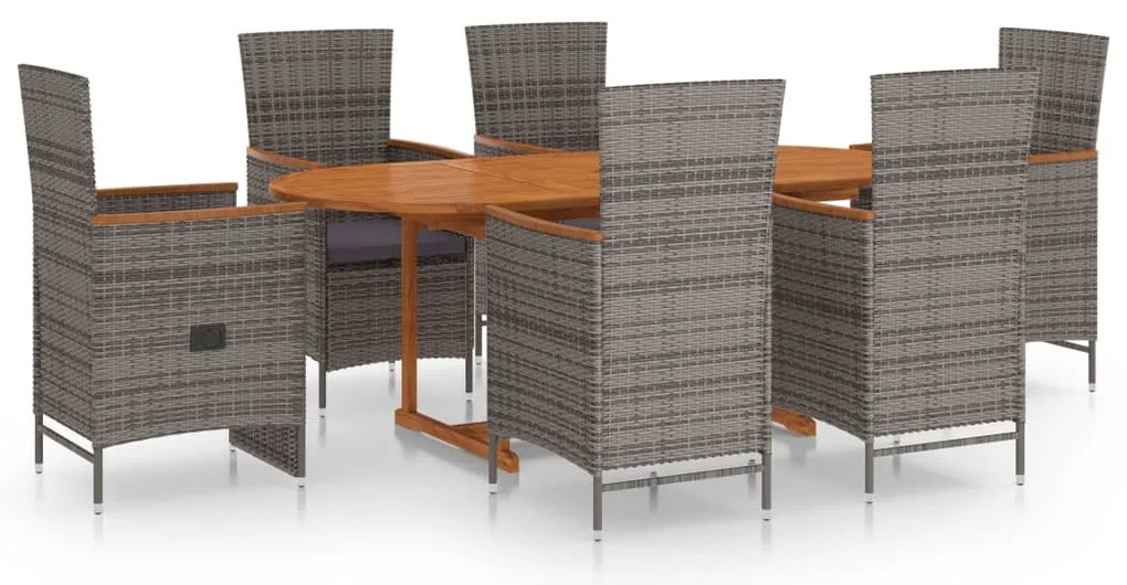 vidaXL Σετ Τραπεζαρίας Κήπου 7 Τεμαχίων Γκρι από Συνθετικό Ρατάν