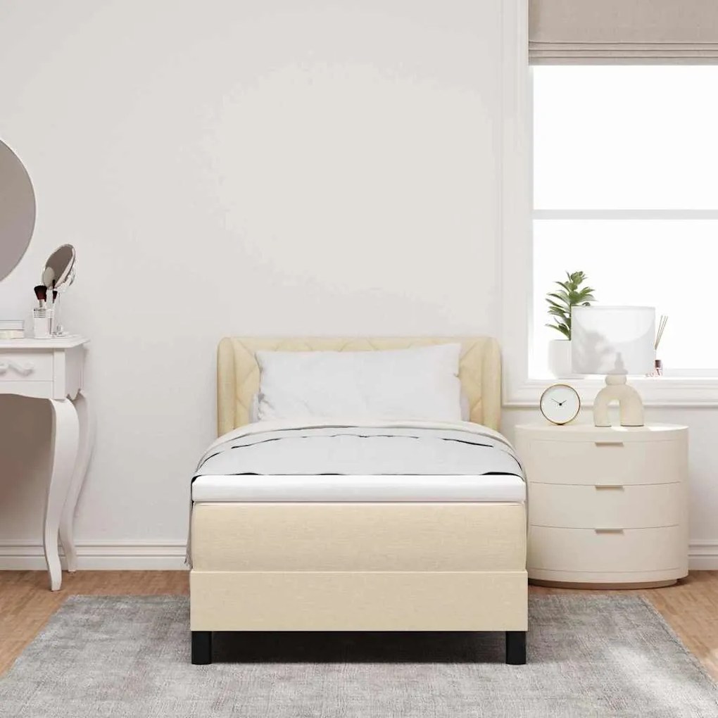 vidaXL Κρεβάτι box spring με στρώμα με στρώμα Κρεμ 100 x 200 cm ύφασμα