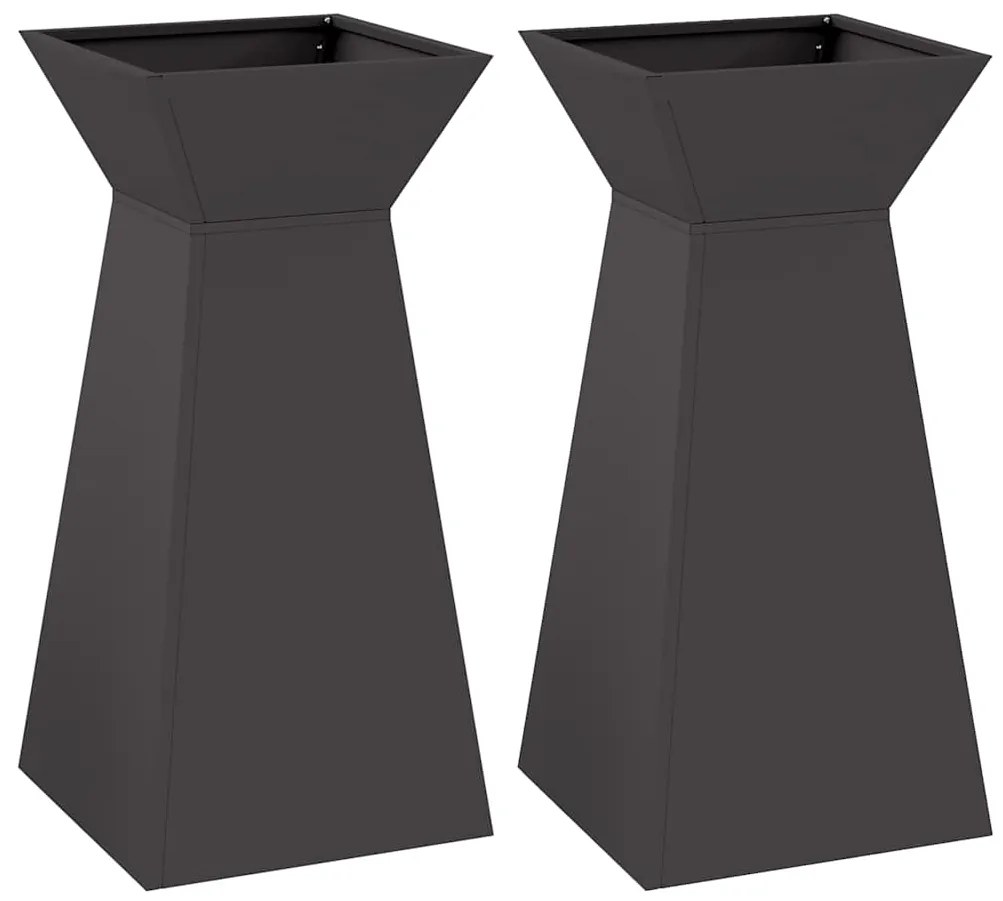 vidaXL Γλάστρα Πυλώνας 2 pcs Μαύρο 35 x 35 x 73 εκ. Ατσάλι