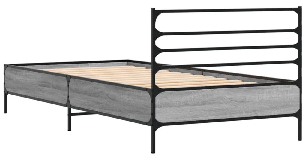 vidaXL Πλαίσιο Κρεβατιού Γκρι Sonoma 90x200 εκ. Επεξ. Ξύλο &amp; Μέταλλο