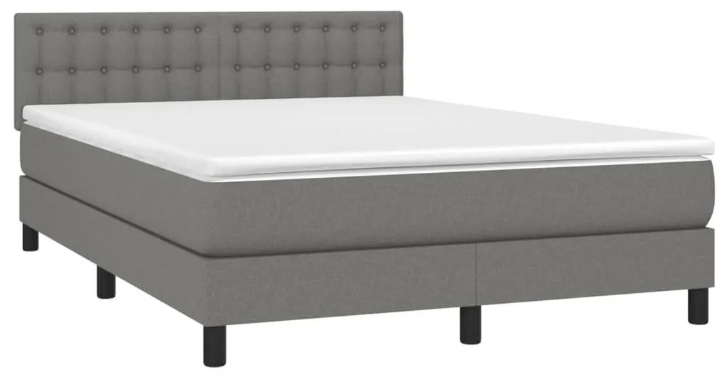 Κρεβάτι Boxspring με Στρώμα Σκούρο Γκρι 140x190 εκ. Υφασμάτινο - Γκρι