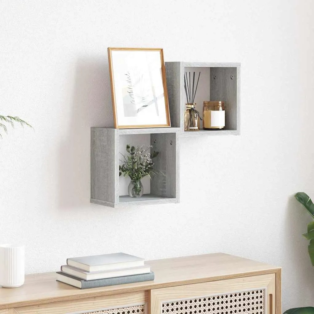 vidaXL Ράφια Τοίχου 2 pcs Γκρι 26 x 15 x 26 cm Επεξεργασμένο ξύλο