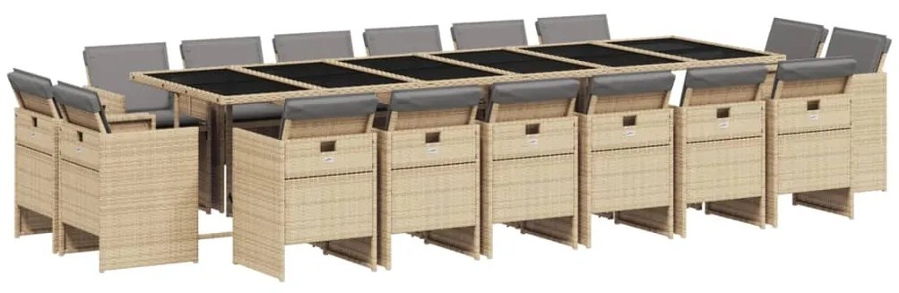 vidaXL Σετ Τραπεζαρίας Κήπου 17 τεμ Μικτό Μπεζ Συνθ. Ρατάν &amp; Μαξιλάρια