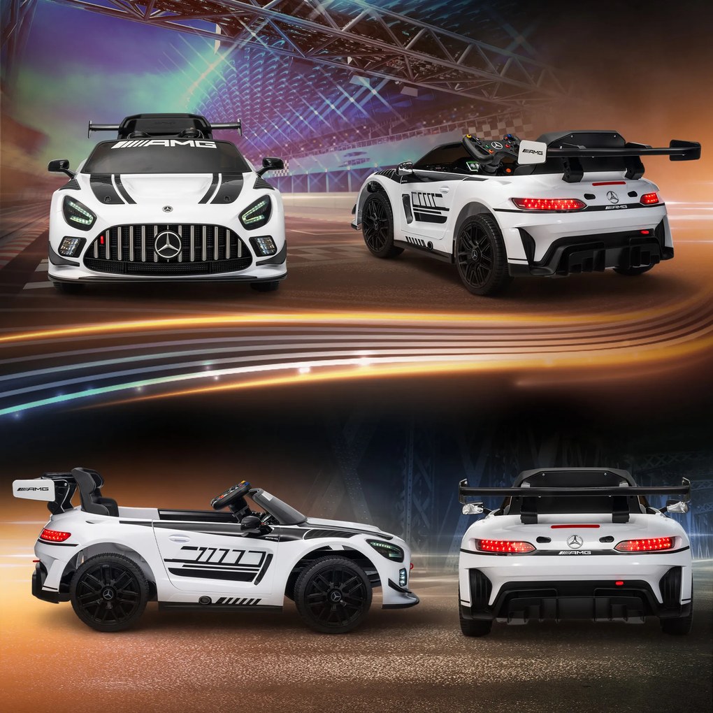 AIYAPLAY Ηλεκτρικό αυτοκίνητο Mercedes, αυτοκίνητο για παιδιά, μπαταρία 12V, φώτα LED, λειτουργία μουσικής, κόρνα, 3-8 ετών, λευκό