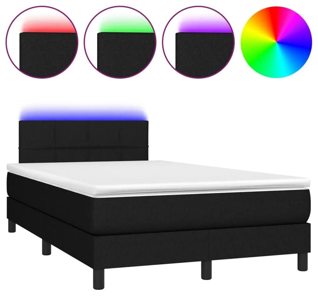 Κρεβάτι Boxspring με Στρώμα &amp; LED Μαύρο 120x200 εκ. Υφασμάτινο - Μαύρο