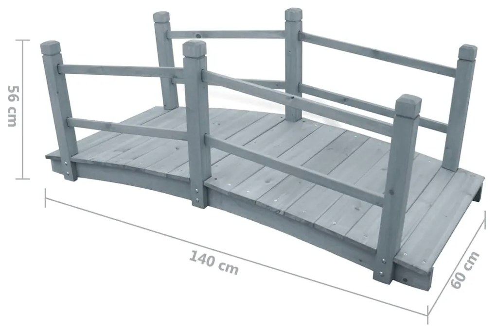 Γέφυρα Κήπου Γκρι 140 x 60 x 56 εκ. από Μασίφ Ξύλο Ελάτης - Γκρι
