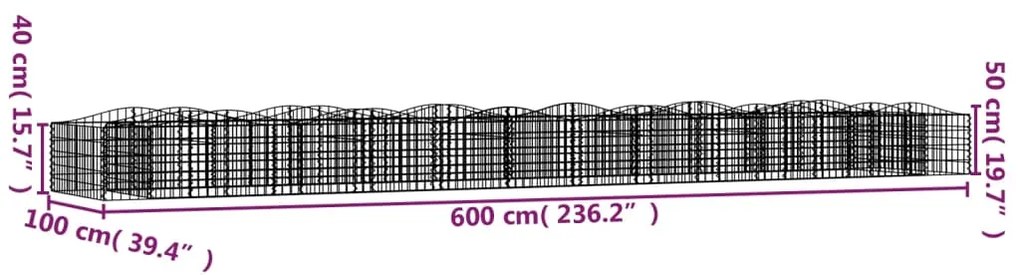 Συρματοκιβώτιο Τοξωτό 600x100x50 εκ. από Γαλβανισμένο Σίδερο - Ασήμι