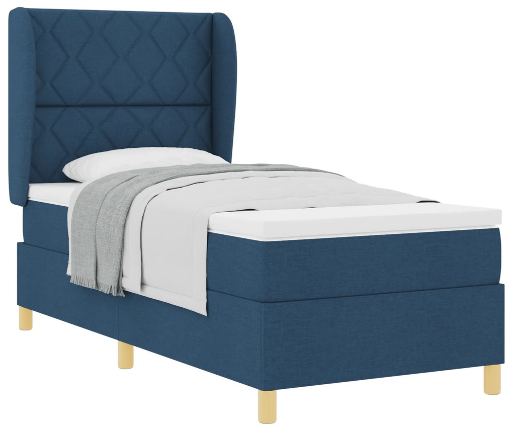 vidaXL Κρεβάτι Box Spring με Στρώμα - Μπλε - 90x190 εκ - Υφάσμα
