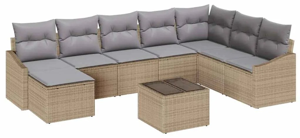 vidaXL Σετ Καναπέ με μαξιλάρι 9 pcs Μπεζ συνθετικό ρατάν