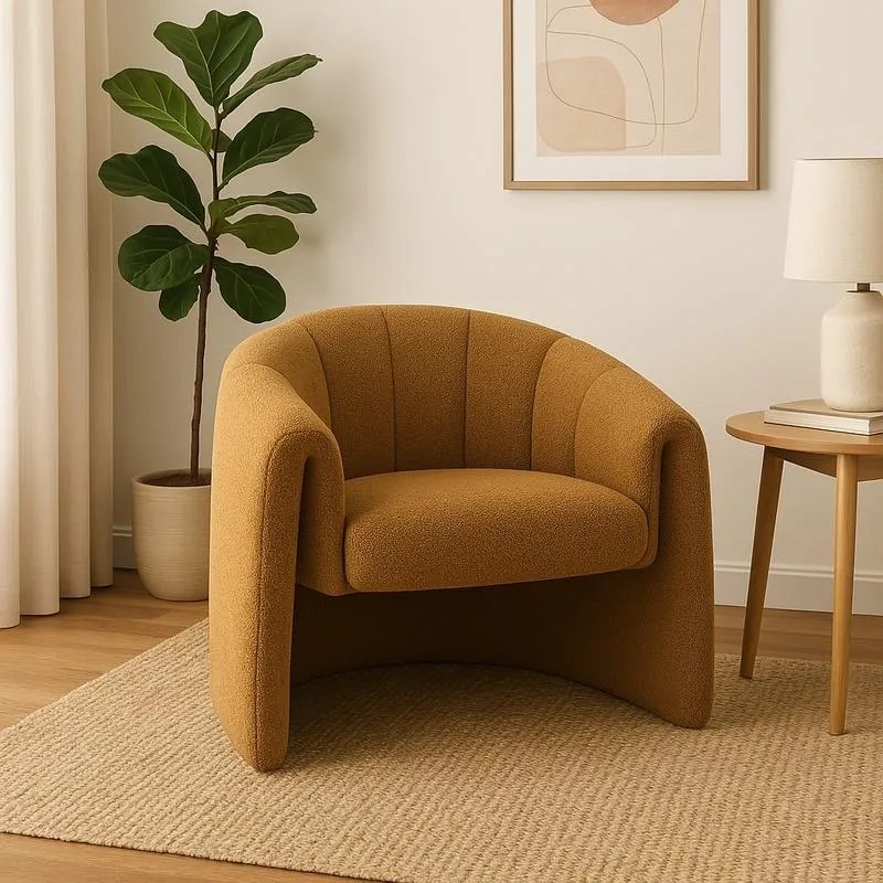 Πολυθρόνα Fassy μπουκλέ ύφασμα σε μουσταρδί απόχρωση 80x66x80εκ 80x66x80 εκ.