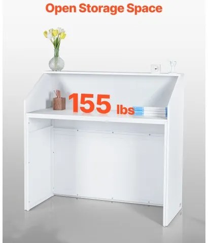 VEVOR Reception Desk Rectangular Front Counter Table 46.46 in White Office Table